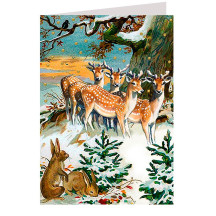 Glittered Deer and Bunnies Christmas Card ~ England